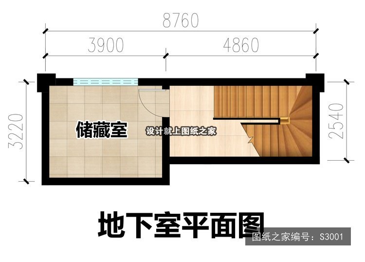 开间8.76米进深10.26米三层简欧风带露台无罗马柱 1层户型图