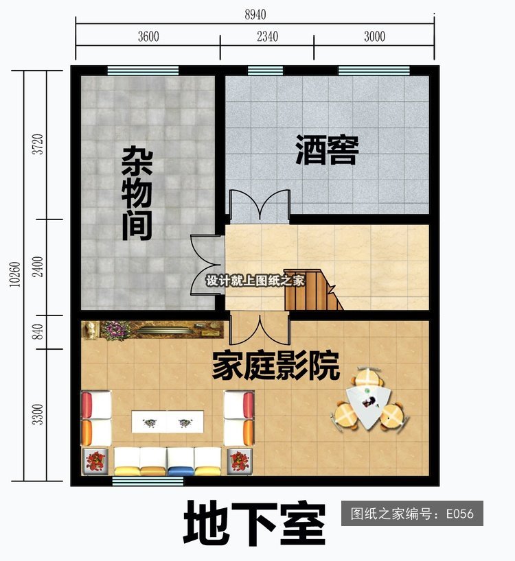 开间8.94米进深11.26米二层简欧风带车库平屋顶 1层户型图