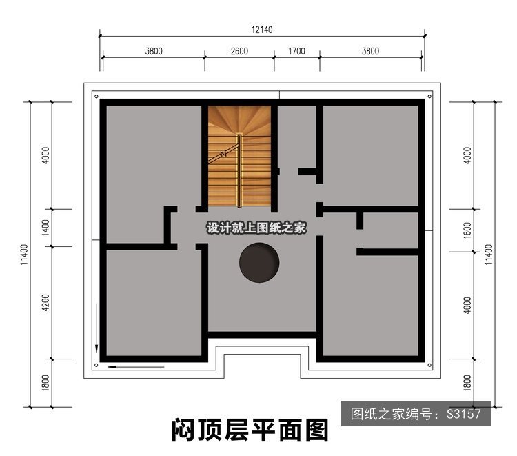 开间12.14米进深11.4米三层新中式带露台带阳台 4层户型图