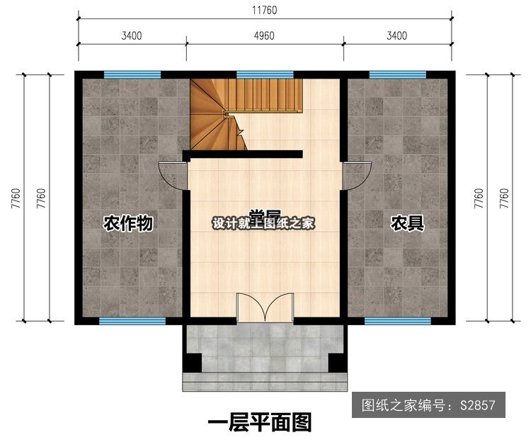 开间12米进深9.5米三层新中式带阳台 1层户型图