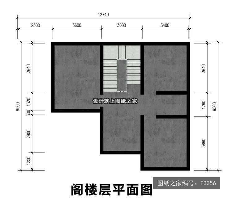 开间12.74米进深9.5米二层简欧风带配房大露台 3层户型图