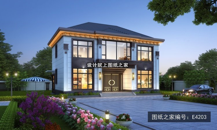 开间13.5米进深9米二层新中式无罗马柱 效果图