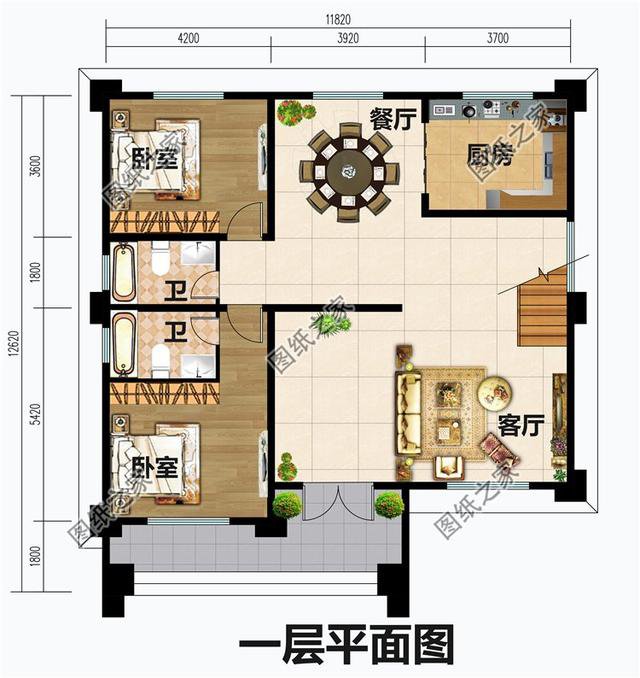 乡村3开间平屋顶的自建房屋，平顶不好看？那是你没找对图纸