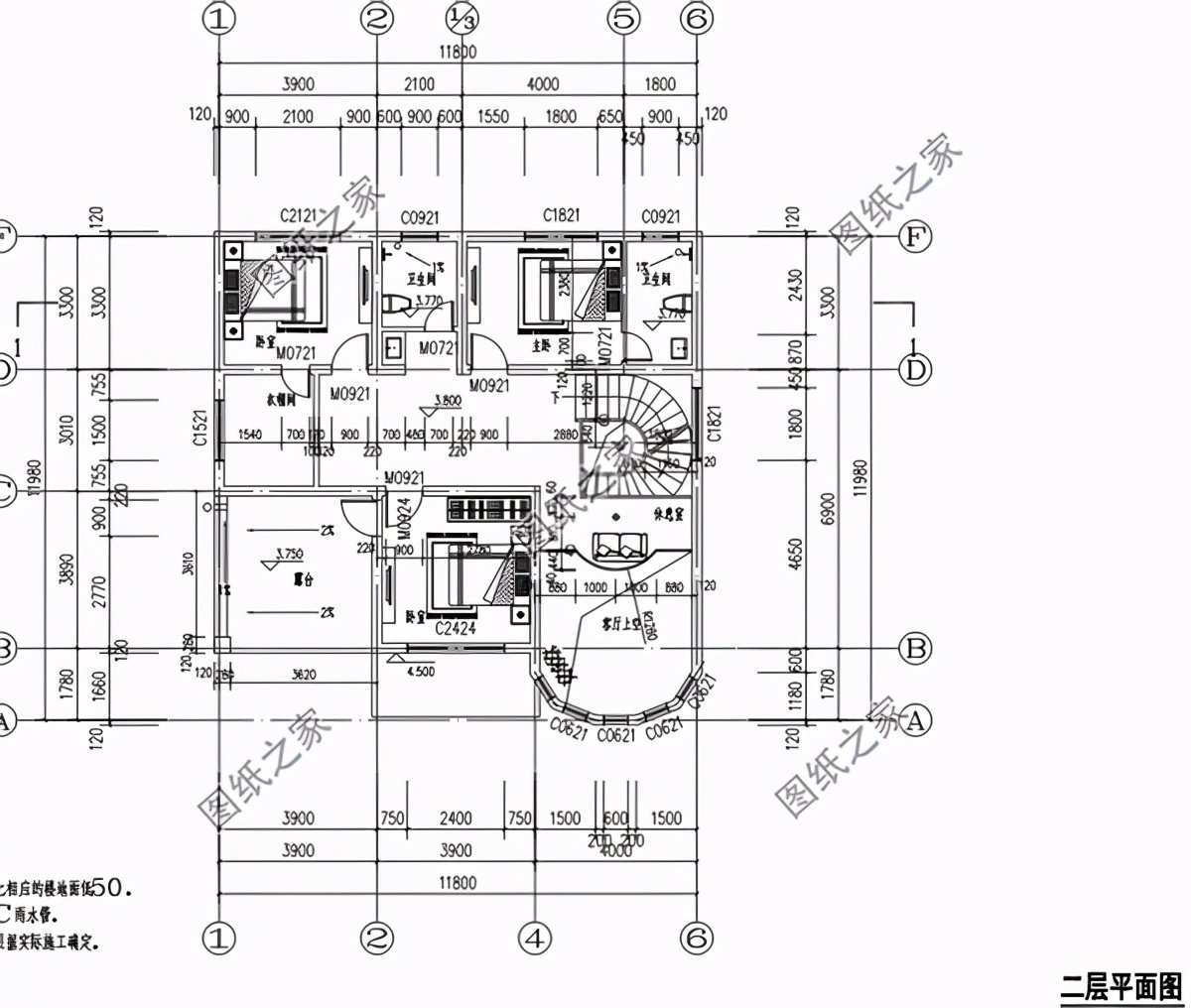 设计图,占地12米×12米左右图纸介绍:这款简欧二层房屋占地128平米