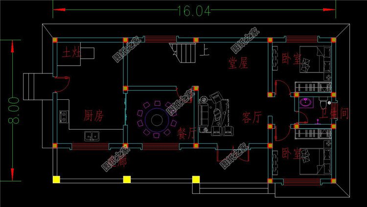 16×8米二層小別墅設計圖一層平面圖