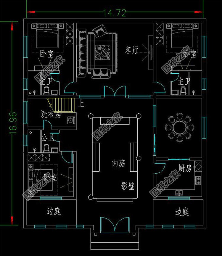 複式挑空客廳讓四合院更高端_二層別墅設計圖_圖紙之家