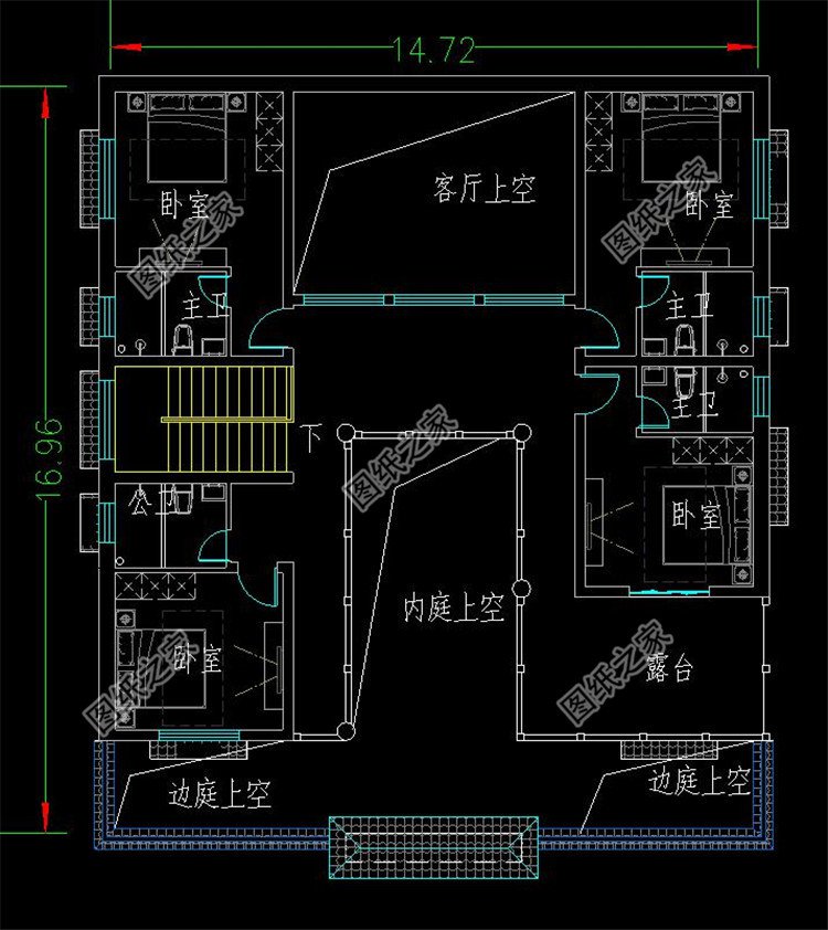 經典四合院別墅設計圖二層平面圖