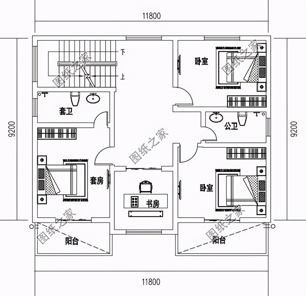 第二款:100平方米左右旋转楼梯二层简欧复式别墅设计图以及户型图,小