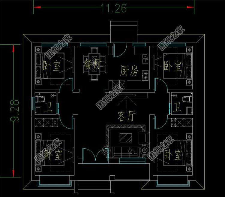 农村建房设计效果图一层，整体造型错落有致，不落俗套