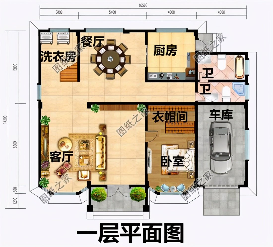 户型三:农村三层别墅设计图,占地137平米,面宽15米左右图纸介绍:本