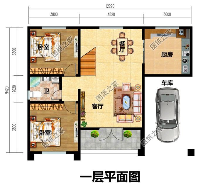 迷你二层别墅设计图，占地不超过100平，建好家人越住越顺心