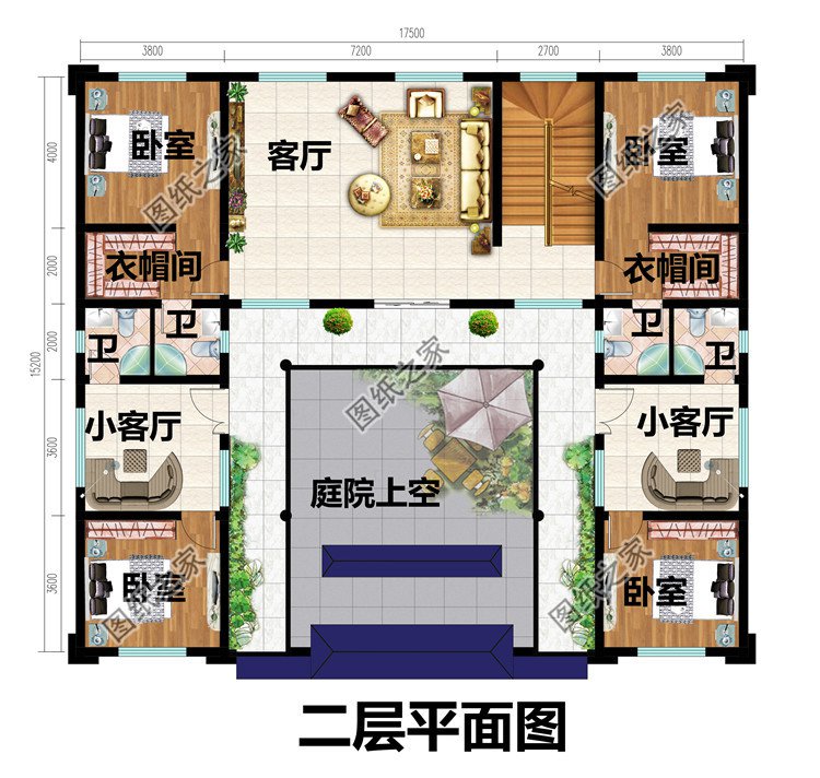 中式三层四合院别墅设计户型图