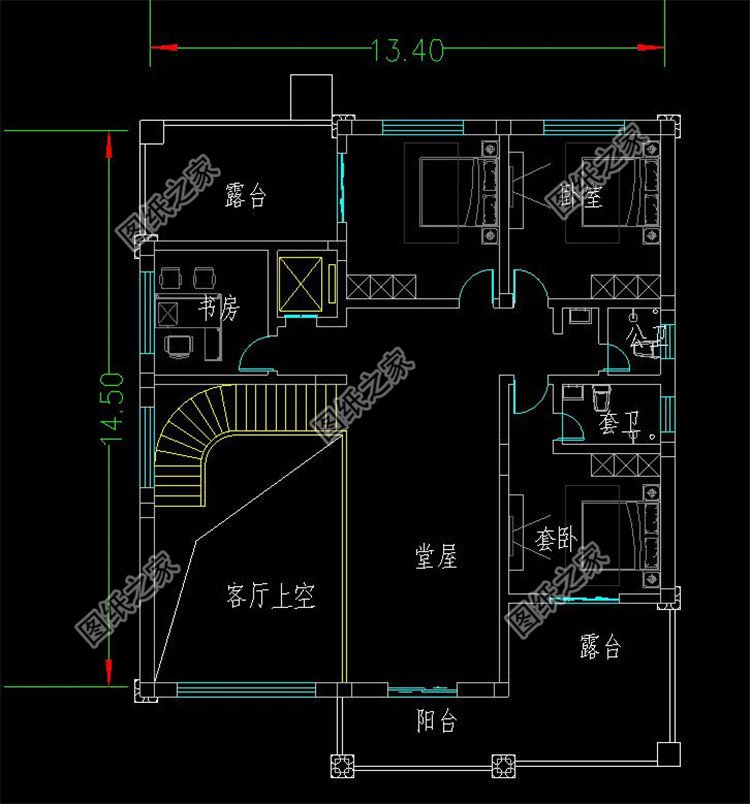 自建二層施工圖紙,預留電梯位,美觀大氣舒適實用_二層別墅設計圖_圖紙