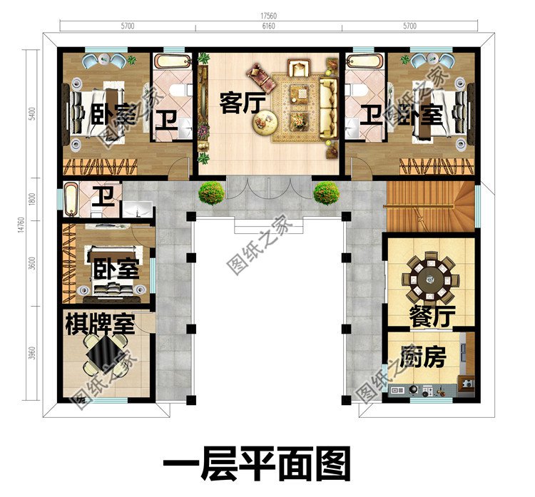 中式四合院别墅设计图一层平面图