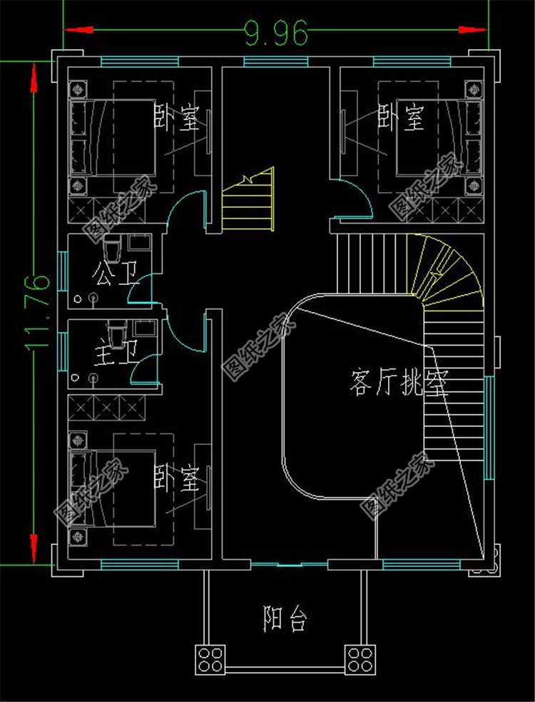 農村自建三層歐式別墅二層平面圖