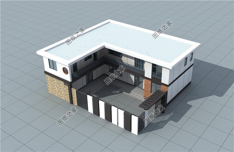现代二层小别墅设计图纸,l型(七字形)户型方案