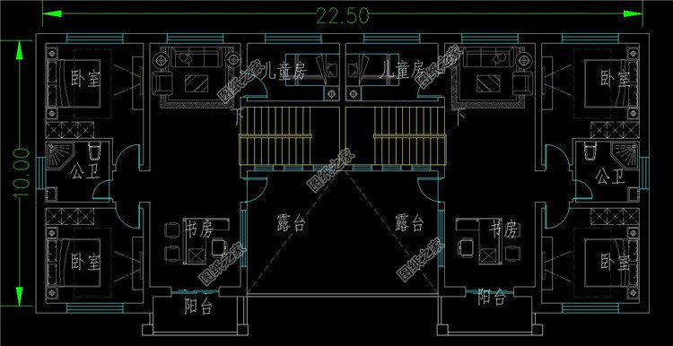 大气新中式双拼别墅二层平面图