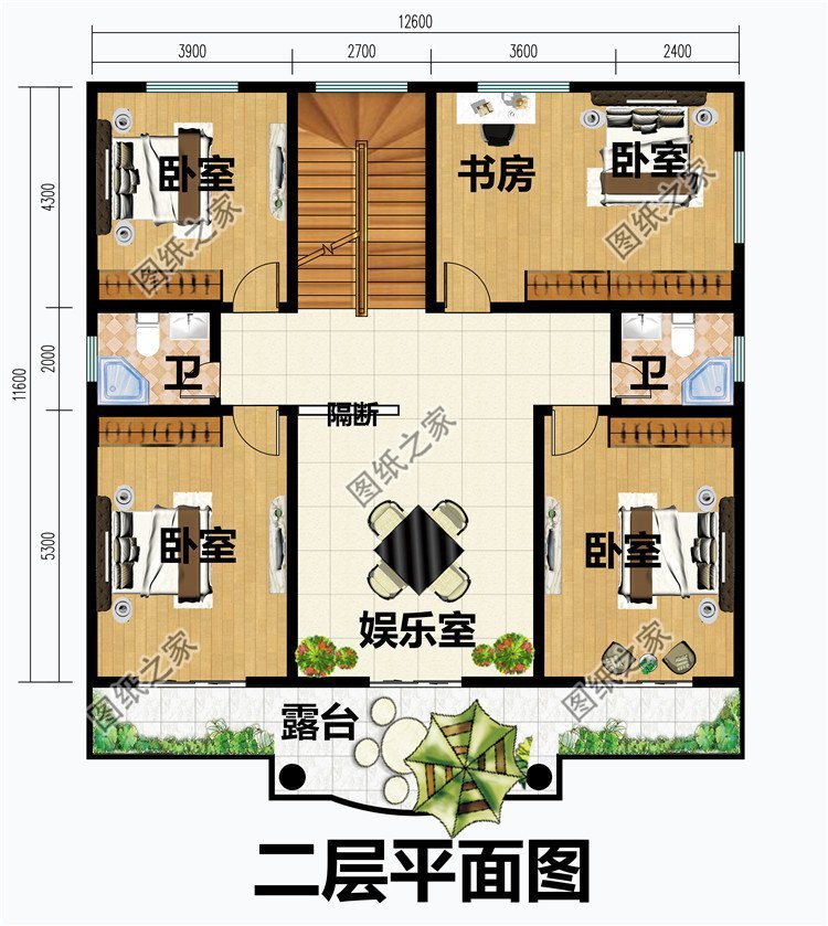 二层平屋顶农村别墅，施工简单，建筑造价实惠