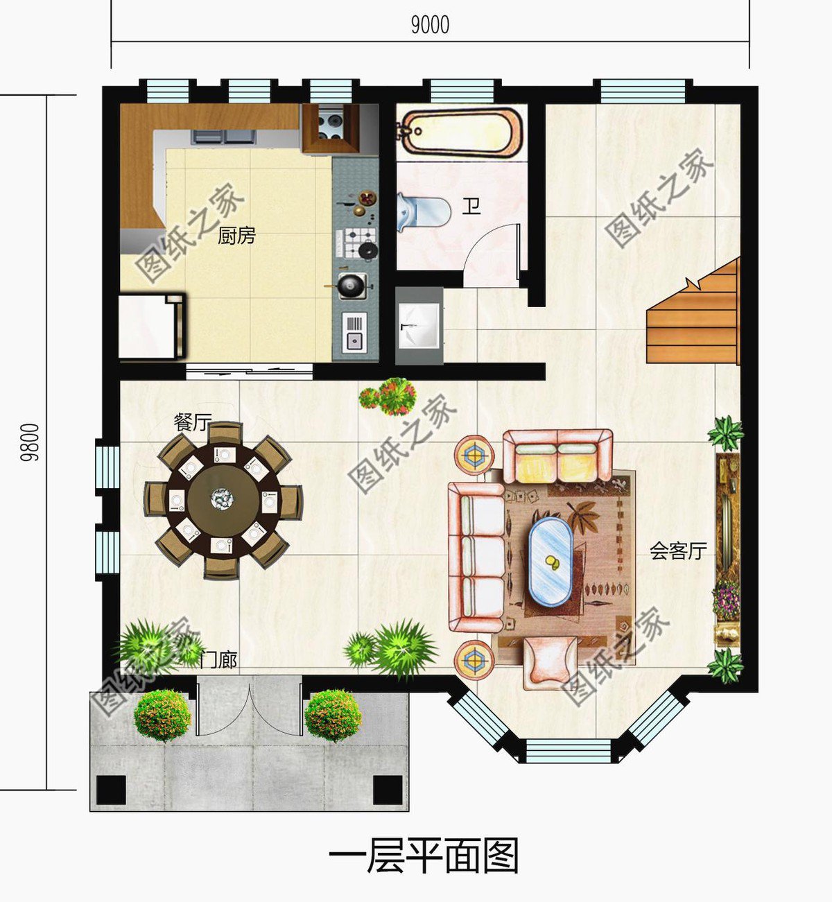 农村二层别墅，占地百平米左右，在老家建一栋，同学看了都羡慕