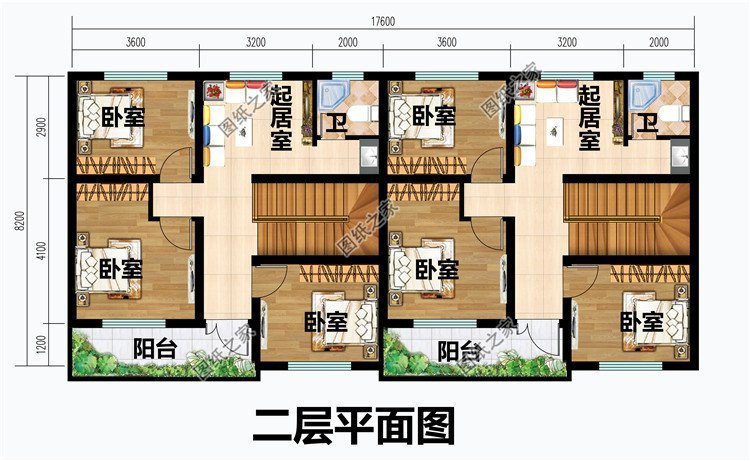 小型两层双拼别墅，单户面积约80平，宅基地小也可以建双拼
