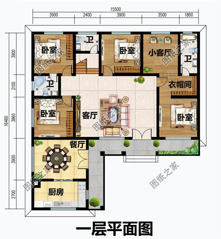 七字型一层别墅，独立厨房设计，乡村建房优选户型