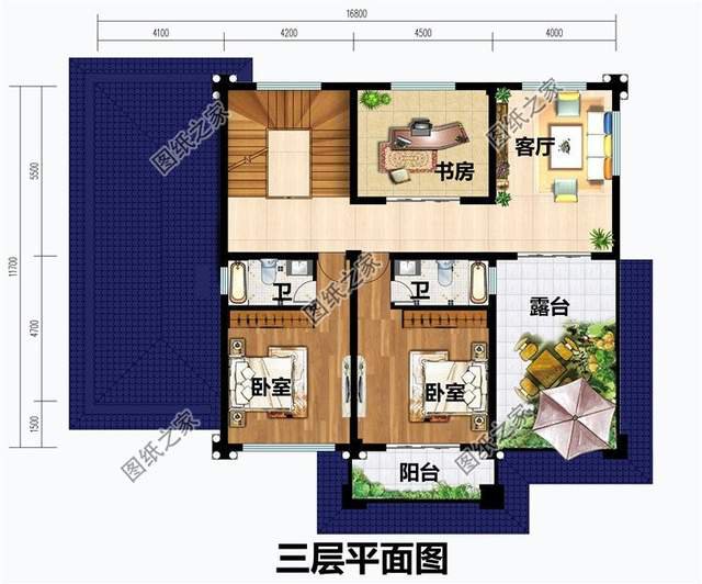 三层楼带落地窗效果图，融入现代建筑特征，成为新时期居住好房