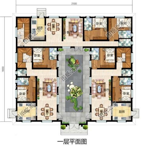 合院双拼别墅案例效果图，符合农村人建房审美，实用性也不错