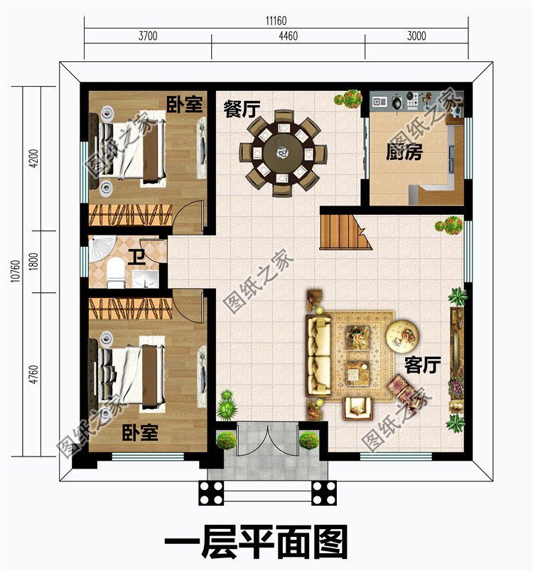 631米(含屋顶别墅效果图设计功能:一层平面图一层户型:客厅,厨房