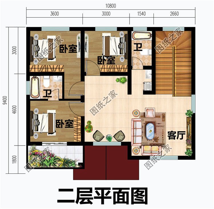 农村二层别墅设计图，占地百来平，满足居住的需求