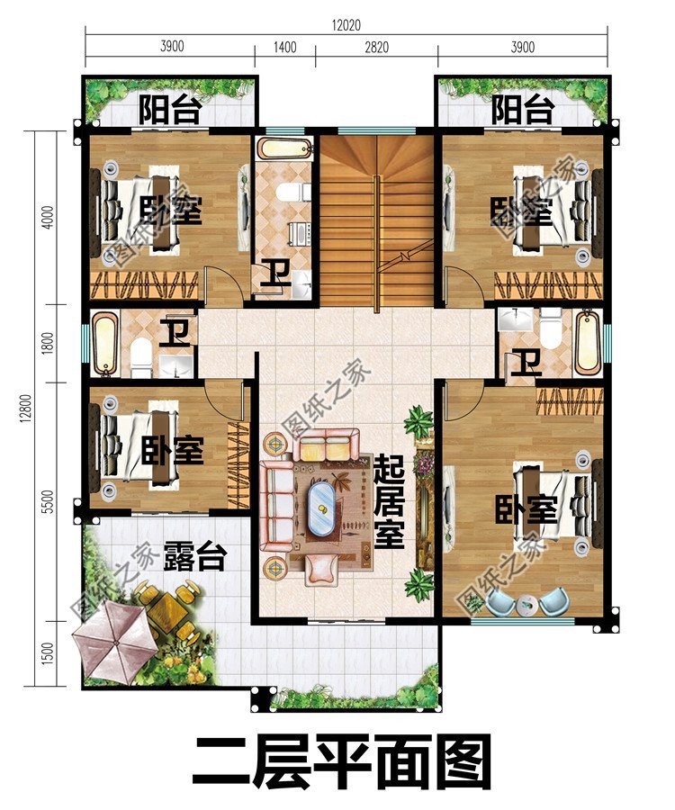 二层平屋顶别墅设计，增强住宅实用面积，晾晒观赏都不错