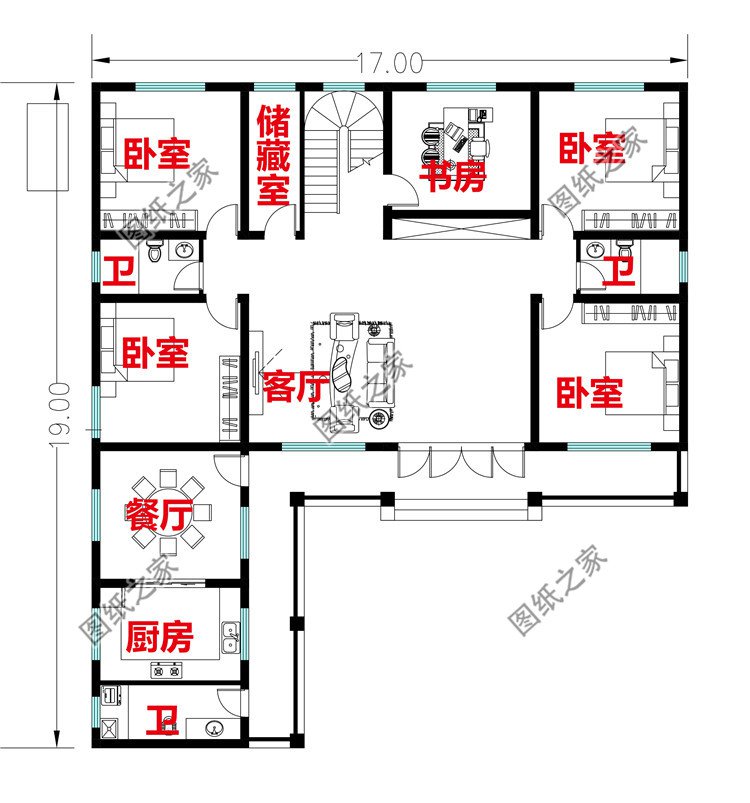 农村七字形独栋一层别墅设计图平面图