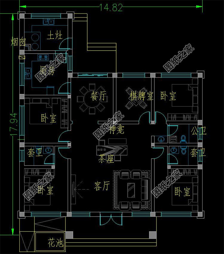 農村一層養老別墅設計圖平面圖