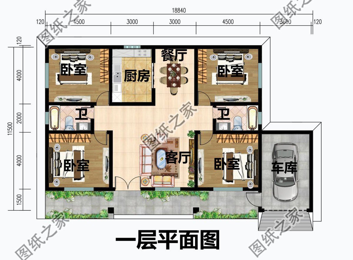 农村一层别墅带车库设计，实用接地气，现在农村建房必不可少