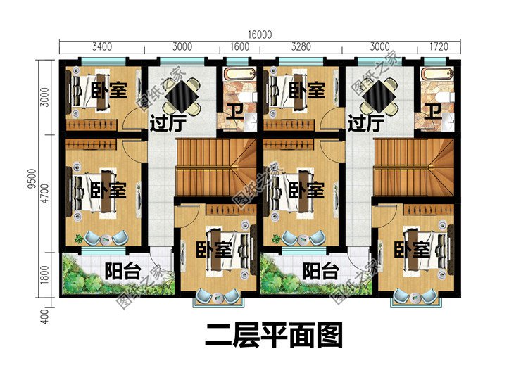 简单实用的二层双拼别墅设计图