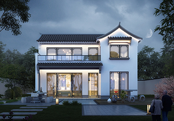 新中式徽派带露台别墅设计图，构思精巧，自然得体
