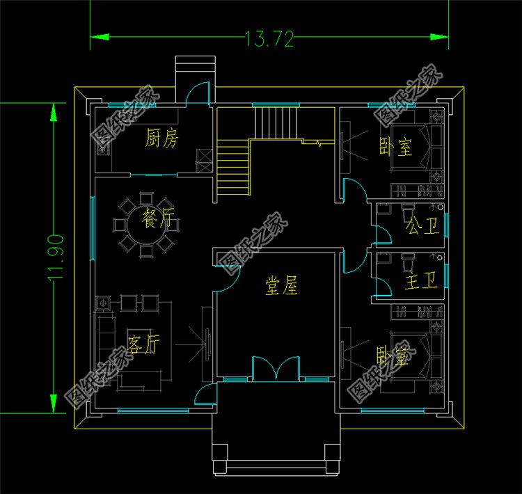 14×12米二層自建房蓋別墅設計圖,簡單對稱也很漂亮_二層別墅設計圖