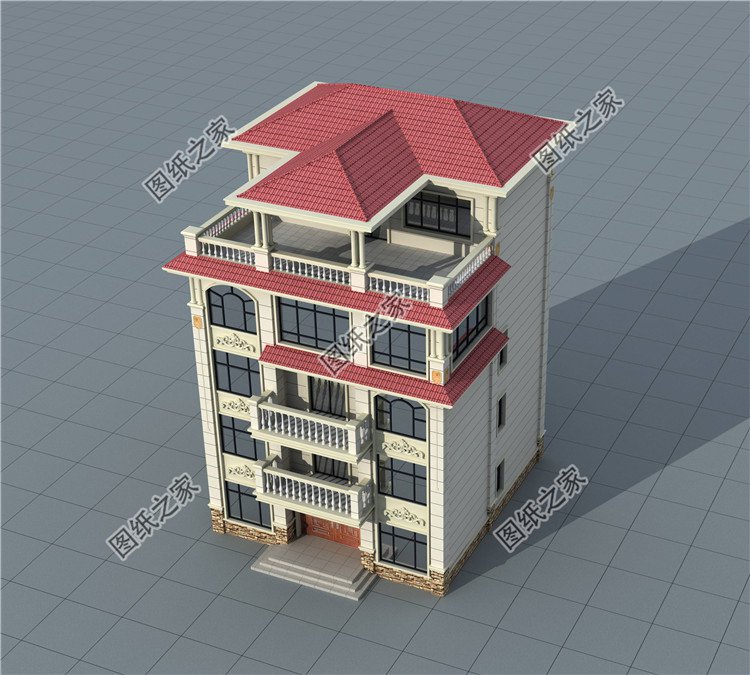 五层11x11.8米别墅设计方案鸟瞰图