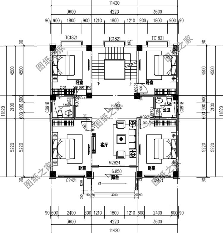 五层11x11.8米别墅设计方案三层