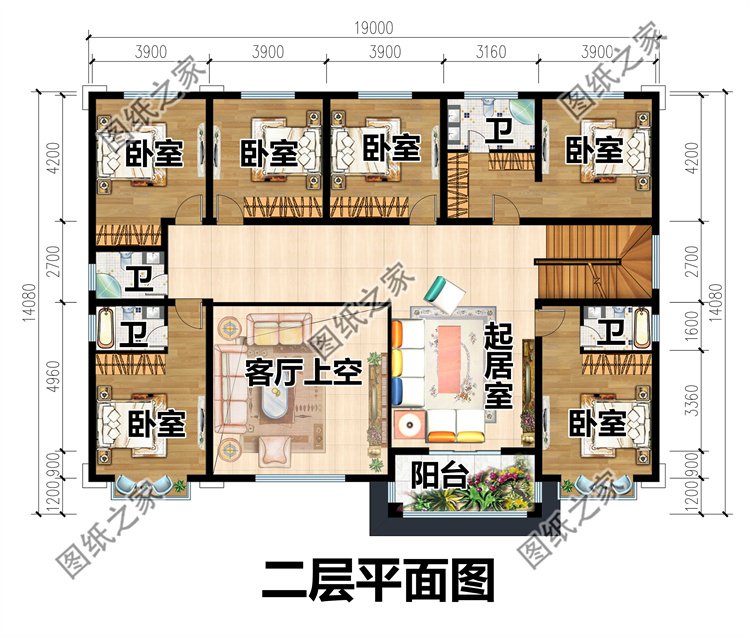 四开间的二层别墅设计图