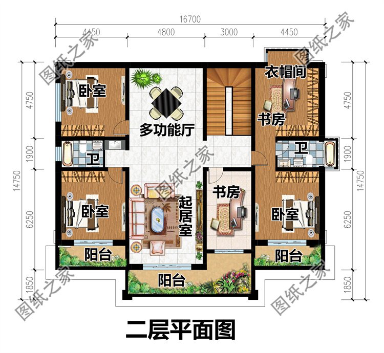 四间两层农村别墅户型图