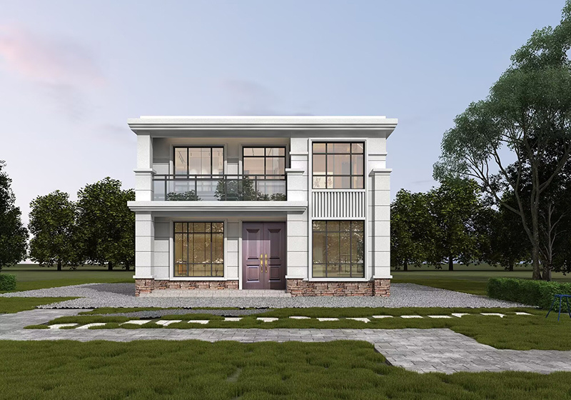 平顶二层农村别墅设计图，占地80平左右，造价不高，现代风格