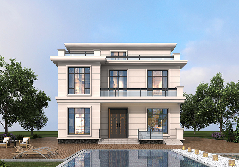 12米乘11米三层现代风自建房设计图，平屋顶设计