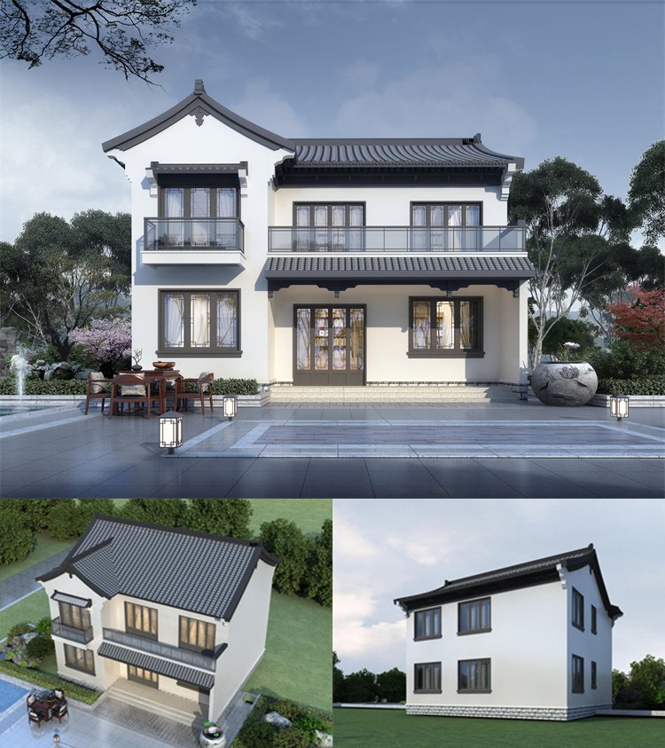 中式徽派田园二层设计方案1