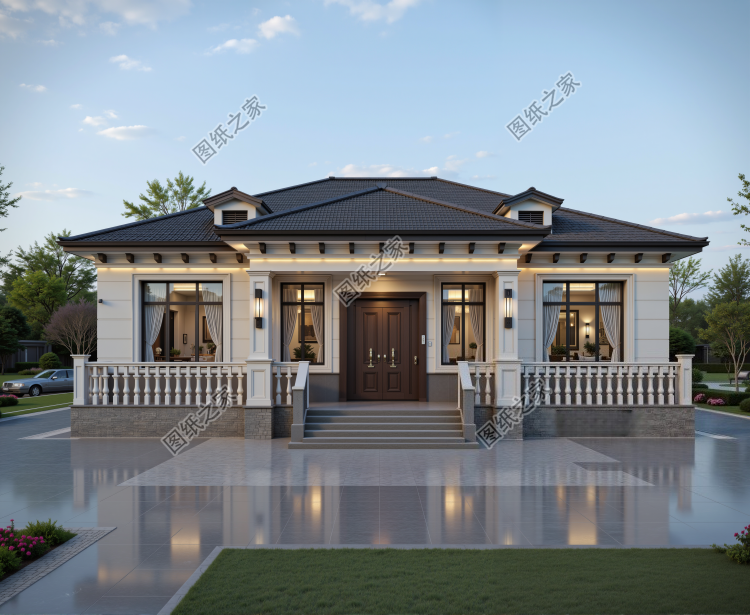 一层农村自建房别墅设计方案，左右对称布局好