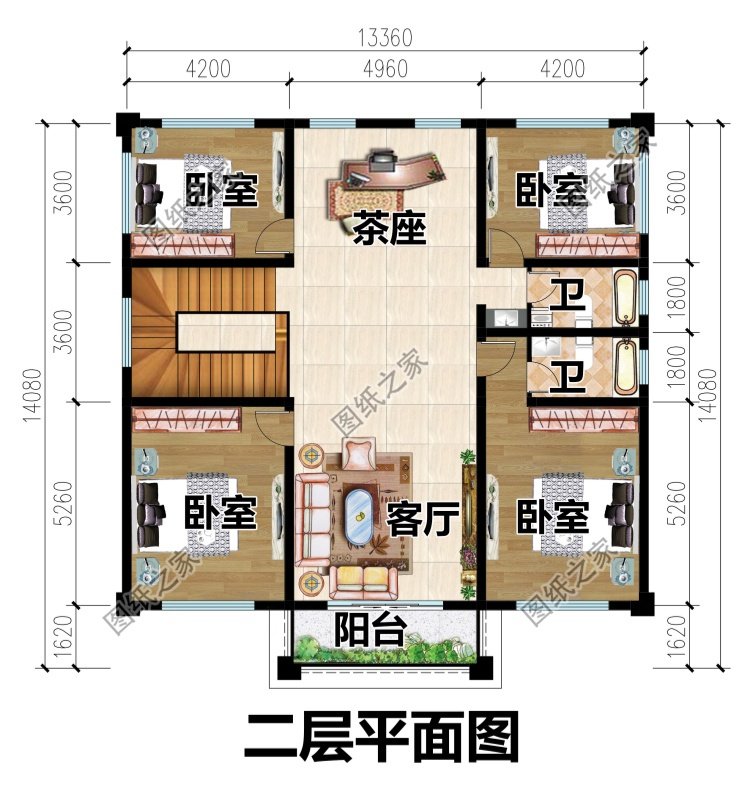 最新自建小楼二层农村别墅设计图，大气好看，13米乘14米