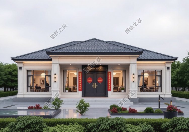 一层农村自建房设计，背面不开窗，15乘10米，内部布局实用