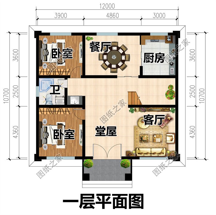开间12米二层农村别墅设计图，占地适中，实用又经济！