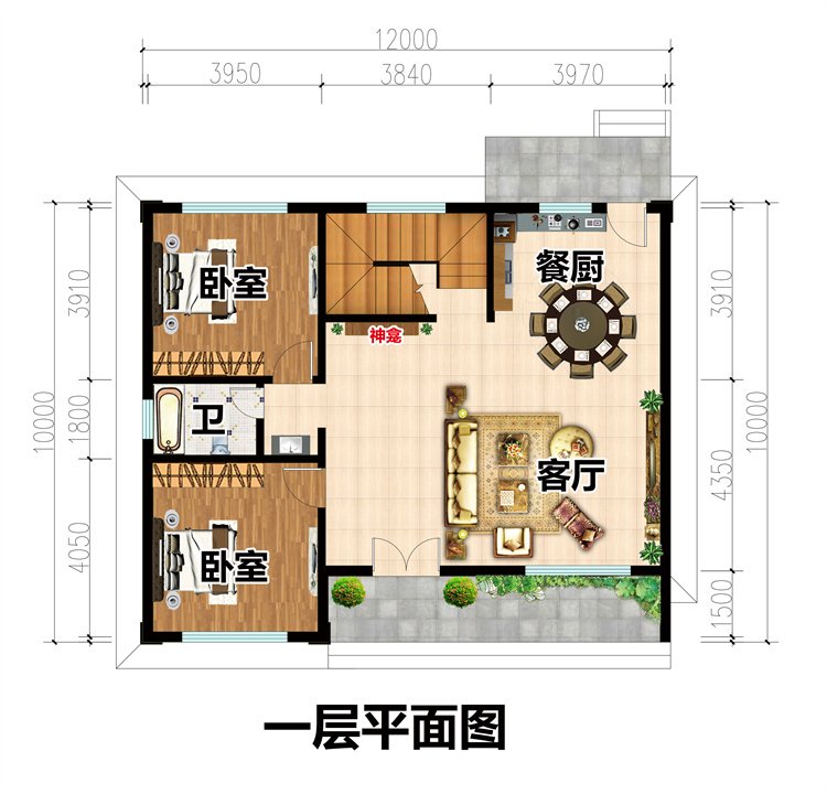 简单大气农村二层自建房，开间12米，进深10米