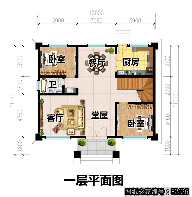 开间12米进深10米，占地120平的农村自建房怎么设计？