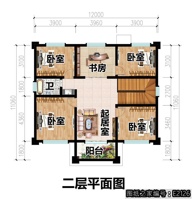 开间12米进深10米，占地120平的农村自建房怎么设计？